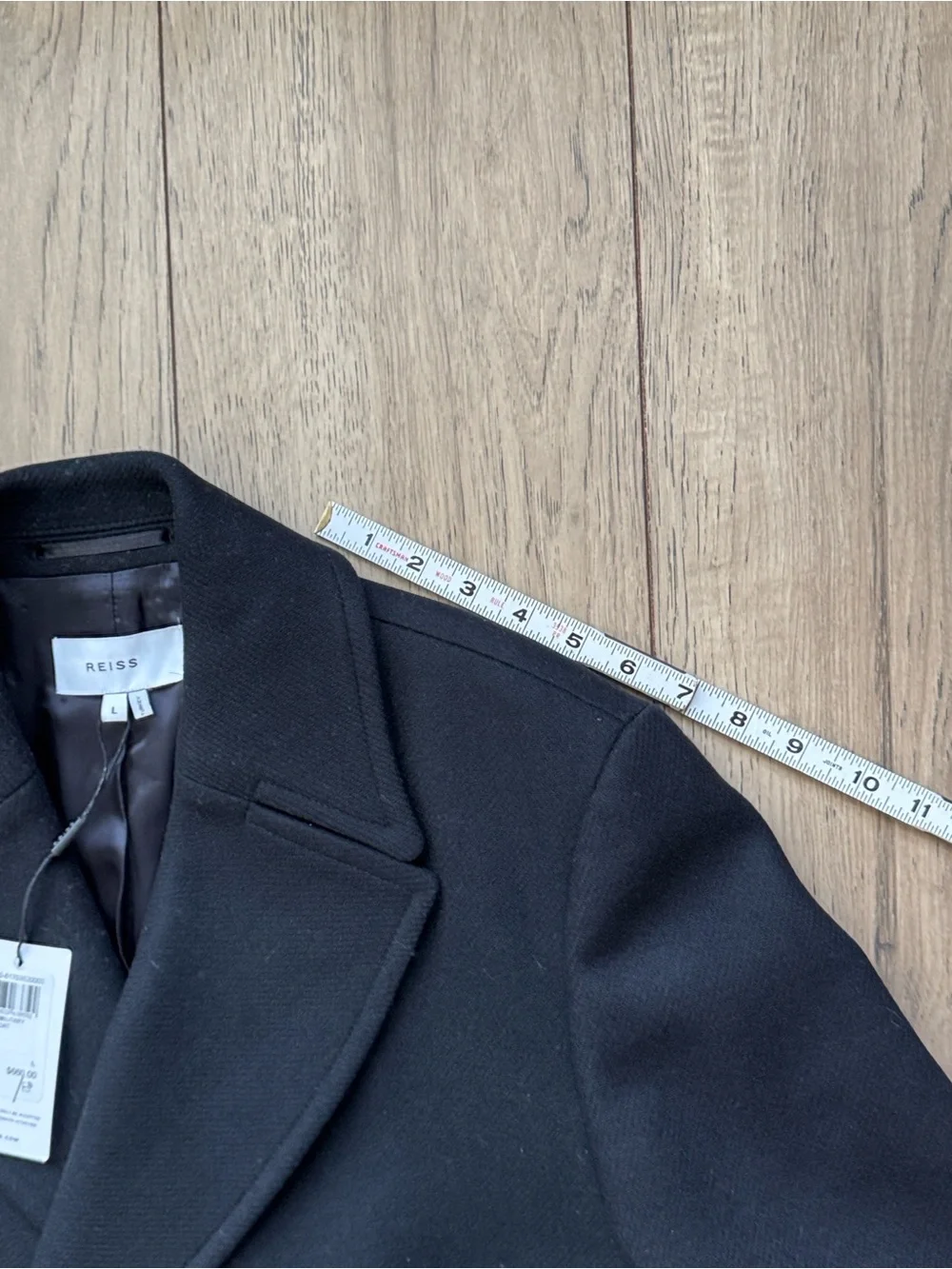 Reiss Caleb Military Overcoat Black Double Breasted Wool Blend Coat Men L NWT